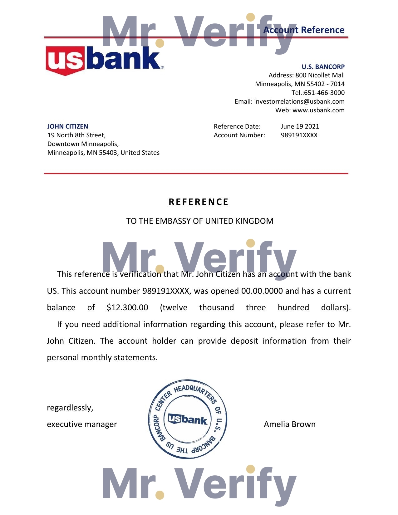 Download USA US Bank Reference Letter Templates | Editable Word