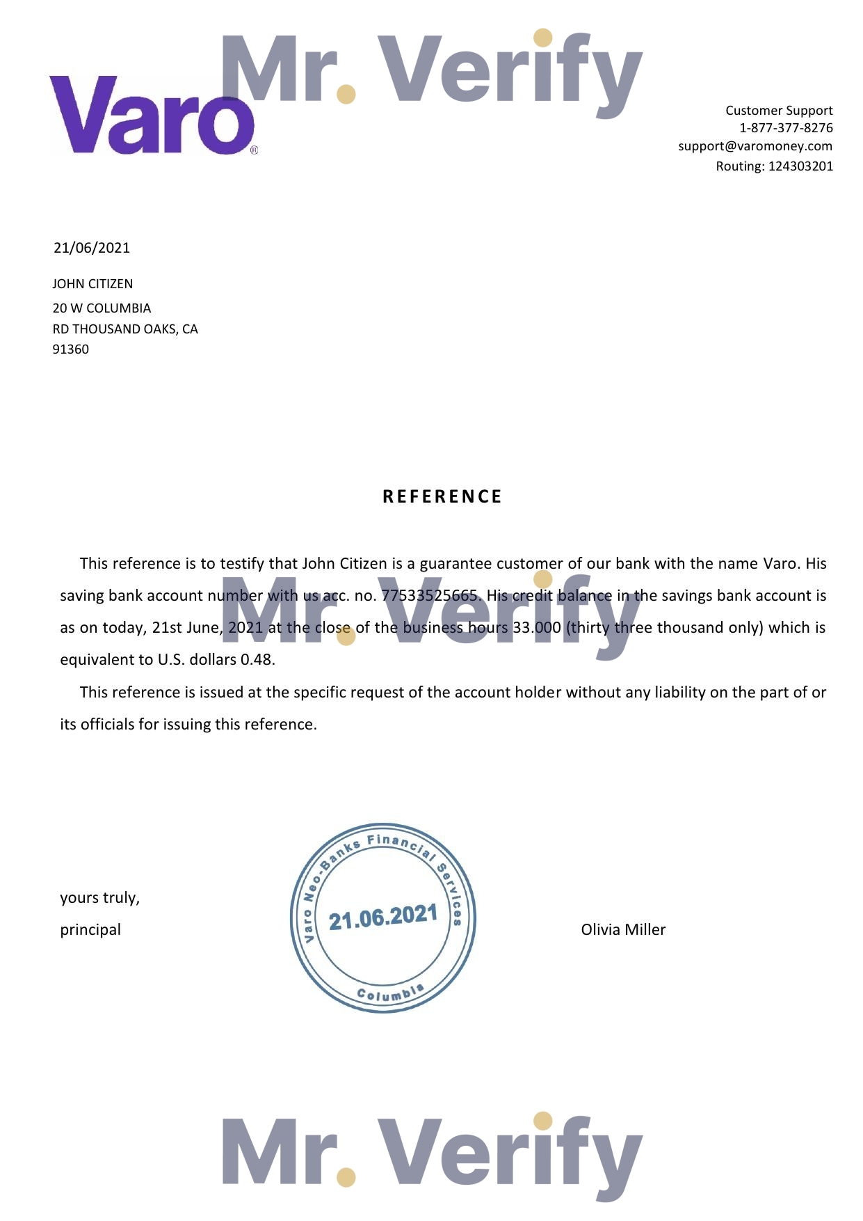 Download USA Varo Bank Reference Letter Templates | Editable Word