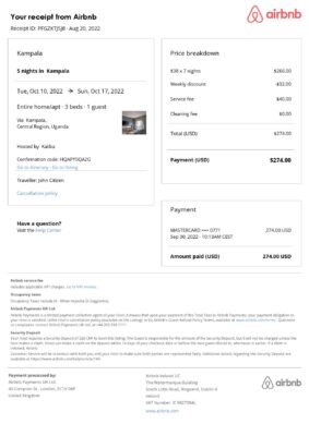 Customizable Uganda Airbnb Reservation Template | Word & PDF Formats