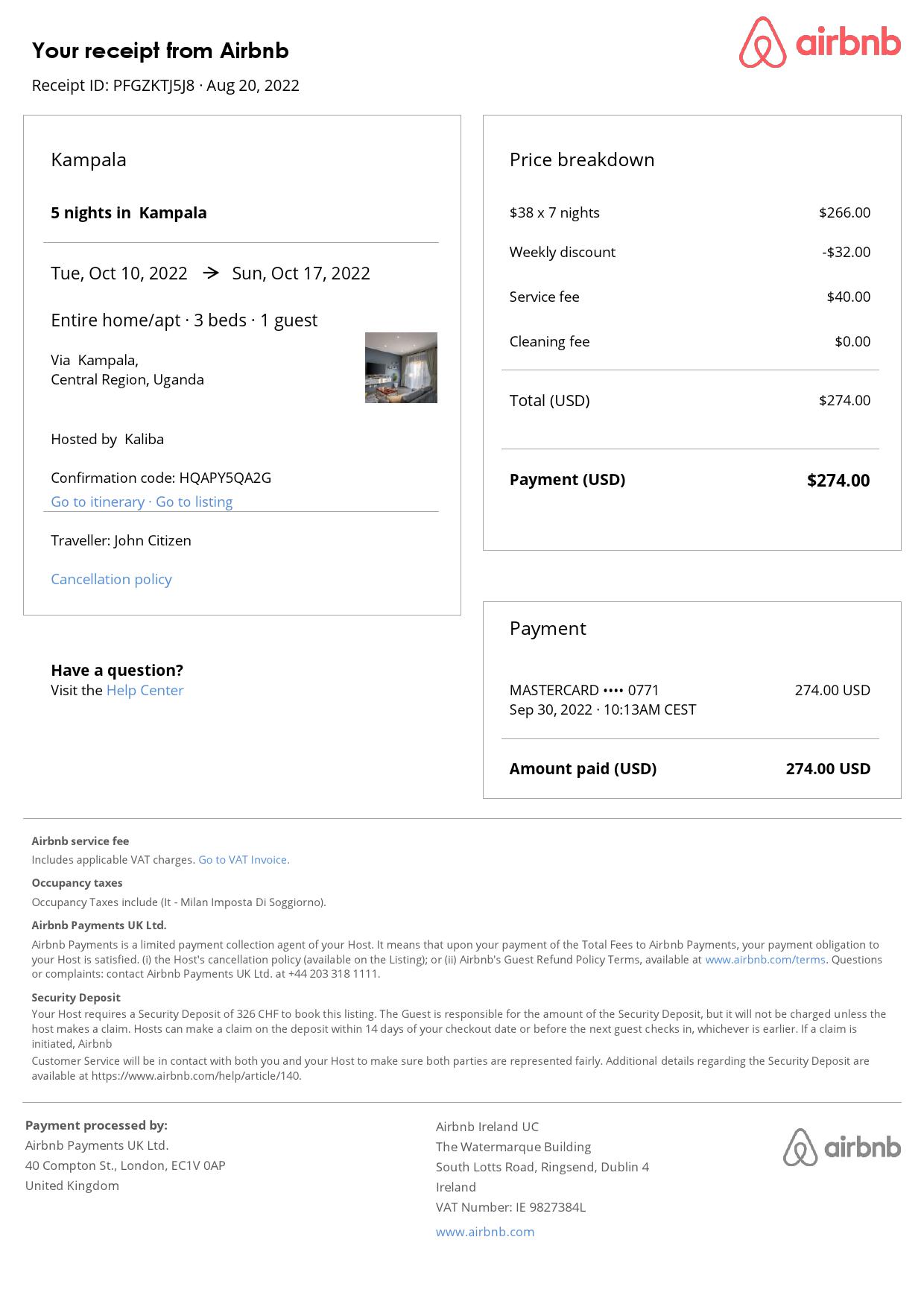 Customizable Uganda Airbnb Reservation Template | Word & PDF Formats