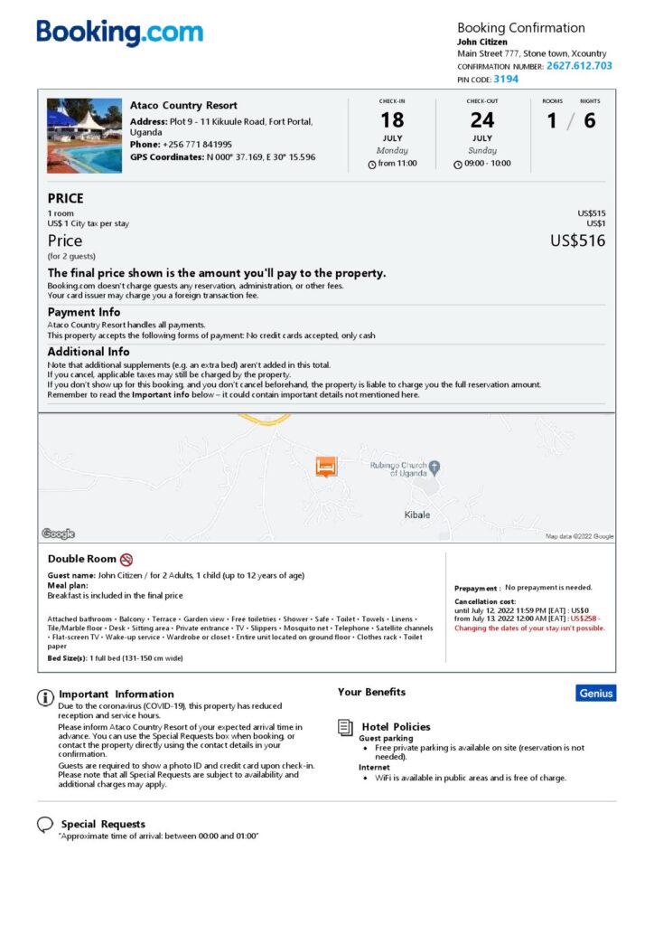 Customizable Uganda Airbnb Reservation Template | Word & PDF Formats