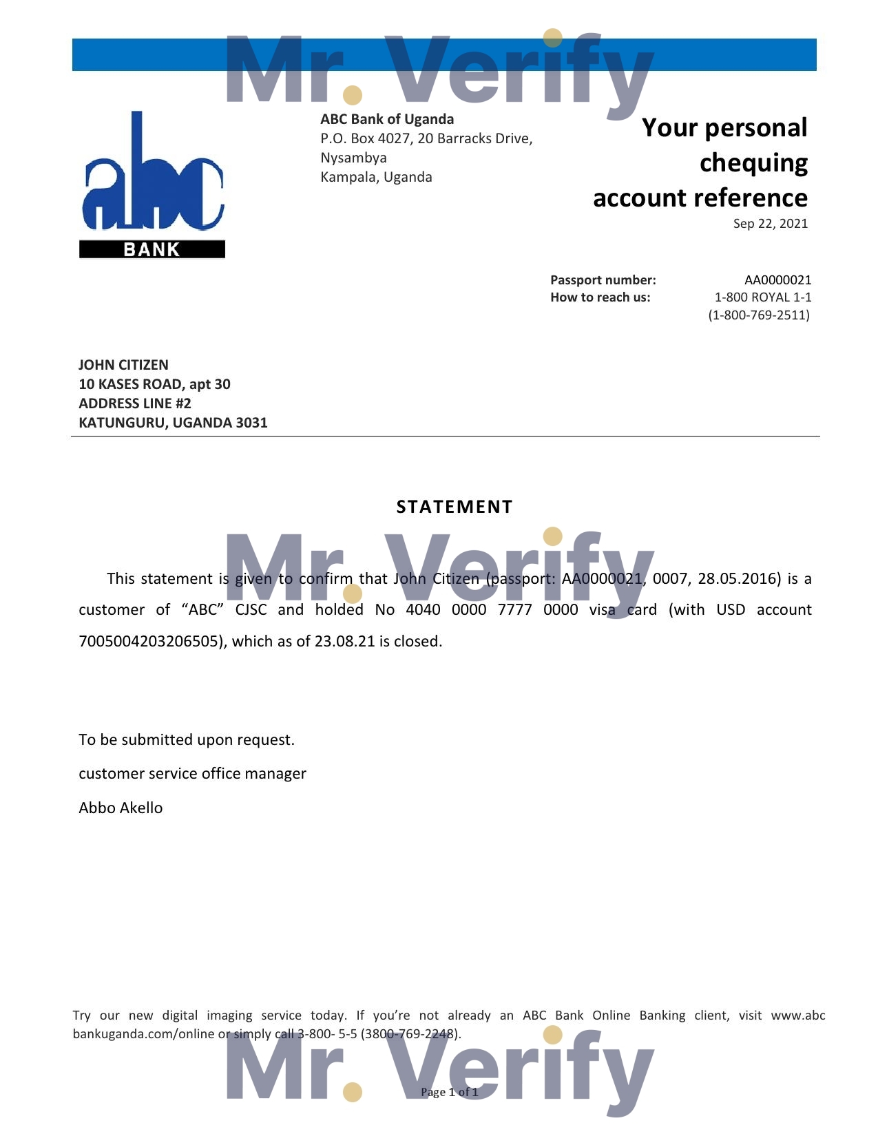 Download Uganda ABC Bank Reference Letter Templates | Editable Word