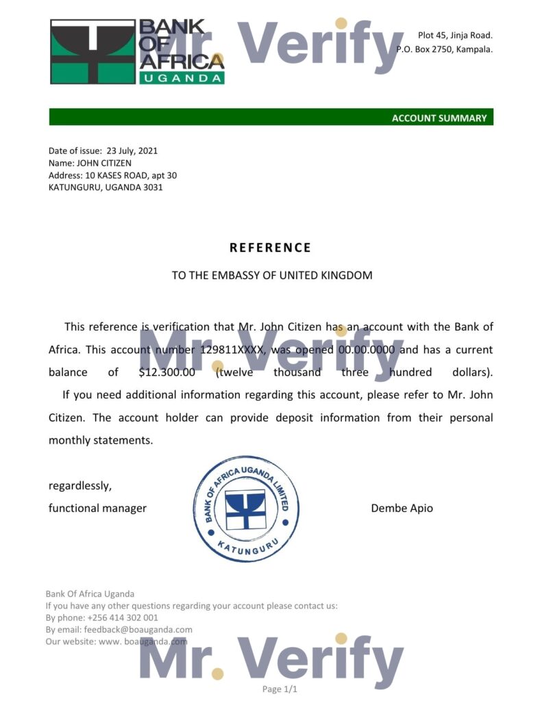 Download Uganda Bank of Africa Bank Reference Letter Templates | Editable Word