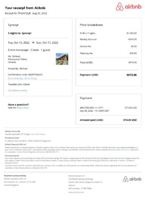 Customizable Ukraine Airbnb Reservation Template | Word & PDF Formats