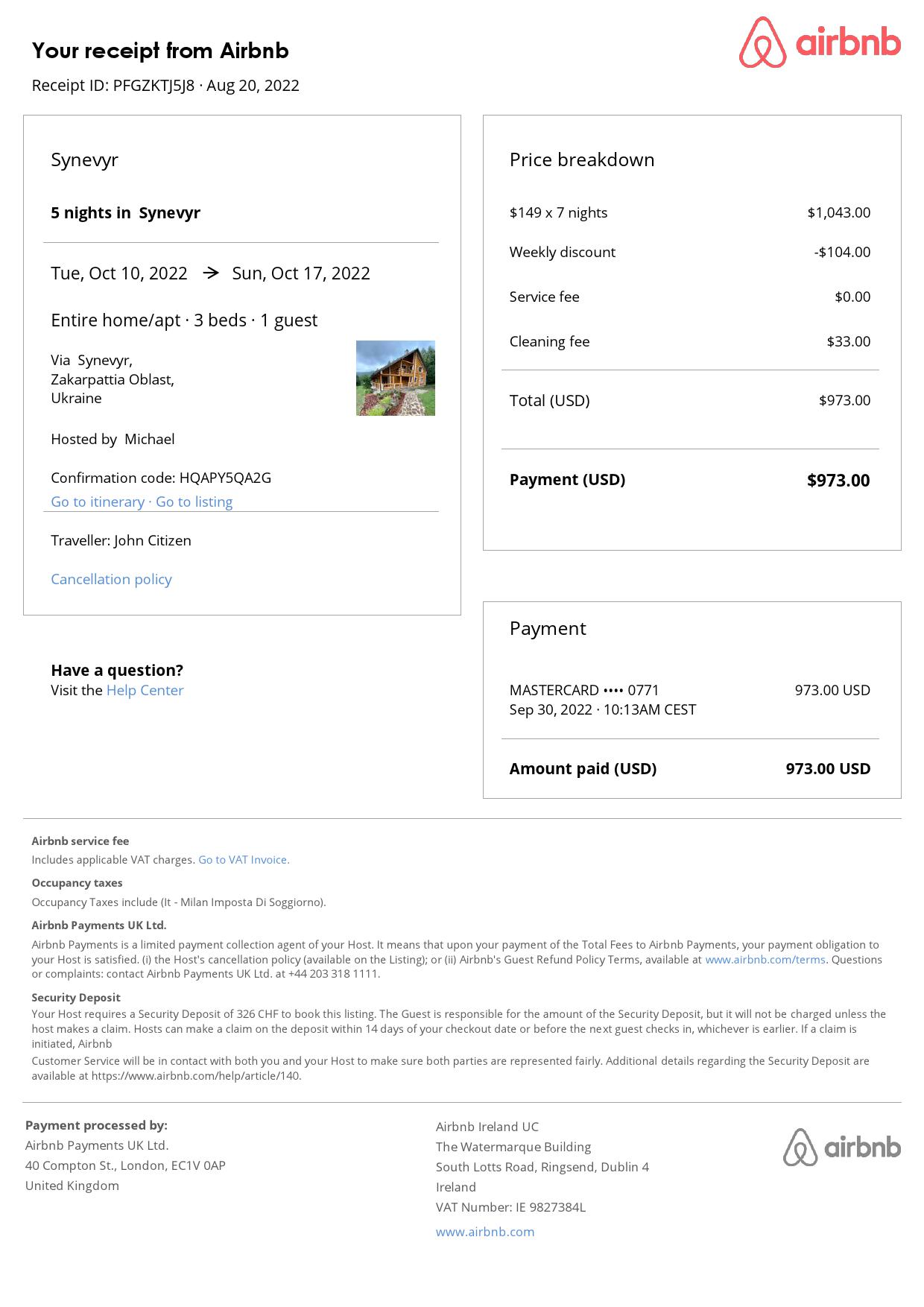 Customizable Ukraine Airbnb Reservation Template | Word & PDF Formats