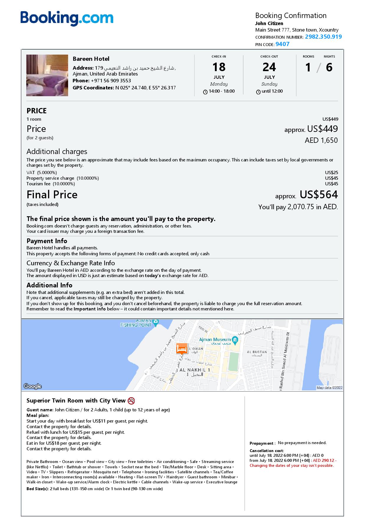 Customizable United Arab Emirates Airbnb Reservation Template | Word & PDF Formats