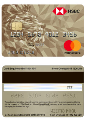 Editable United Kingdom HSBC Gold mastercard credit card Templates
