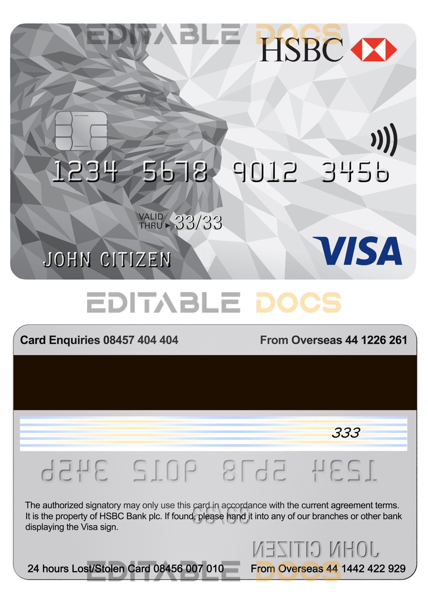 Fillable United Kingdom HSBC visa classic card Templates | Layer-Based PSD