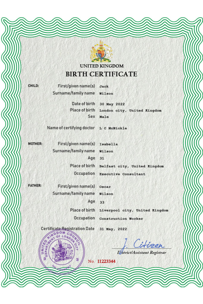 Authentic United Kingdom Birth Certificate Template | Customize and Download Online