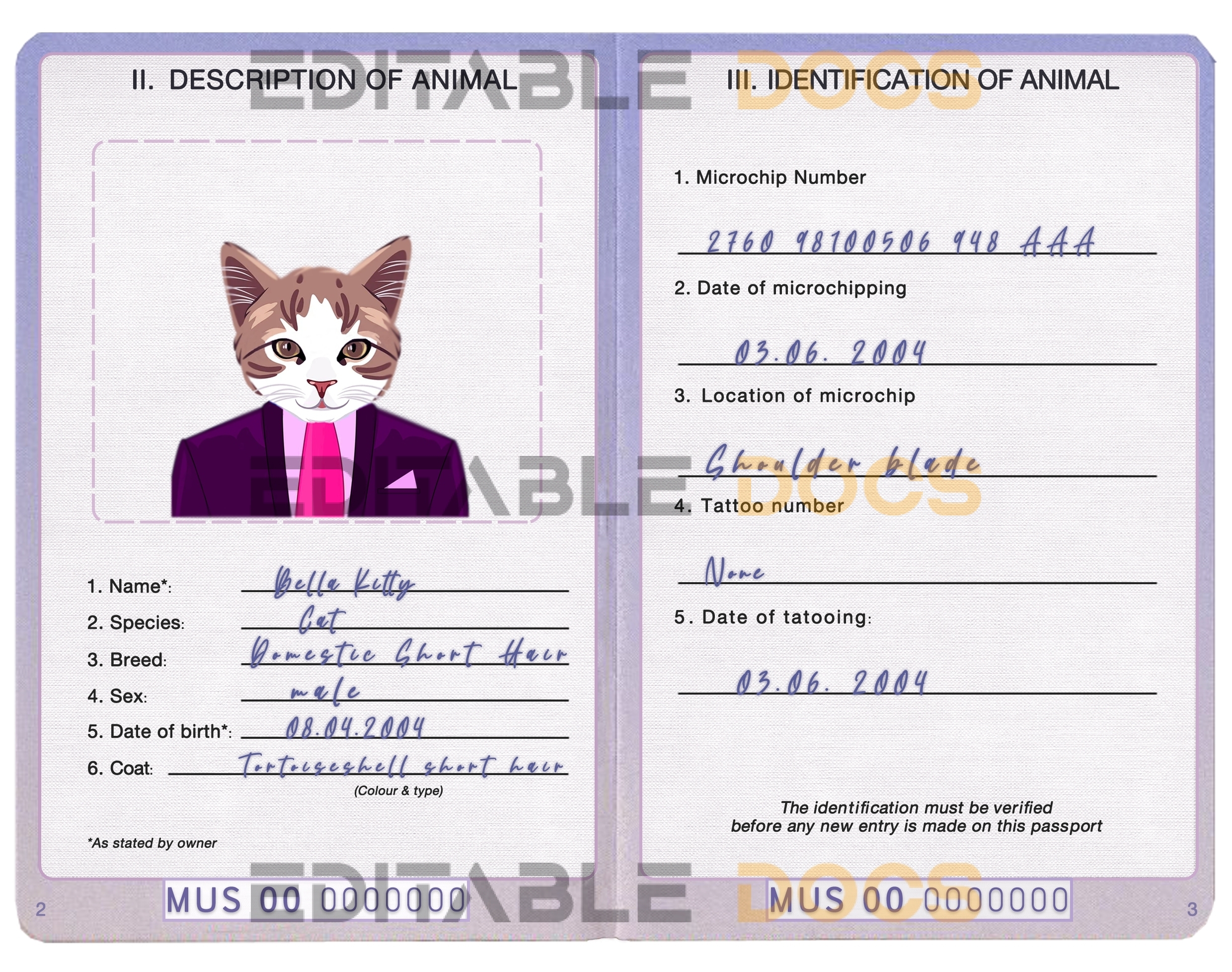United States of America cat Fake PSD Passport | Instant Download