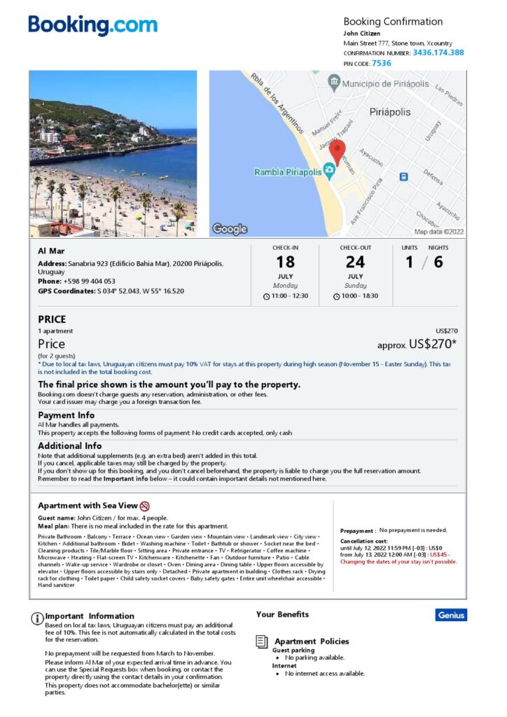 Customizable Uruguay Airbnb Reservation Template | Word & PDF Formats