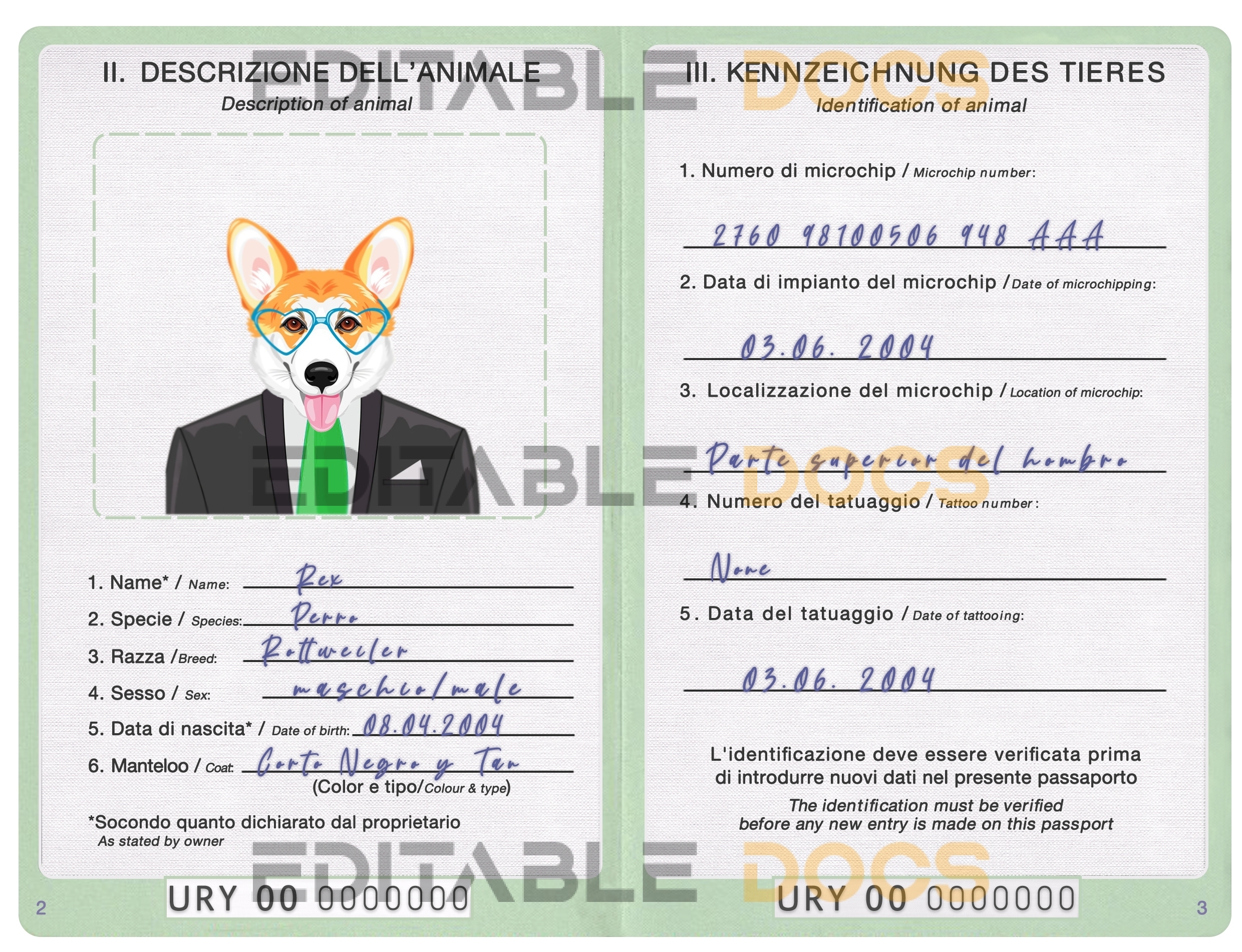 Uruguay dog Fake PSD Passport | Instant Download