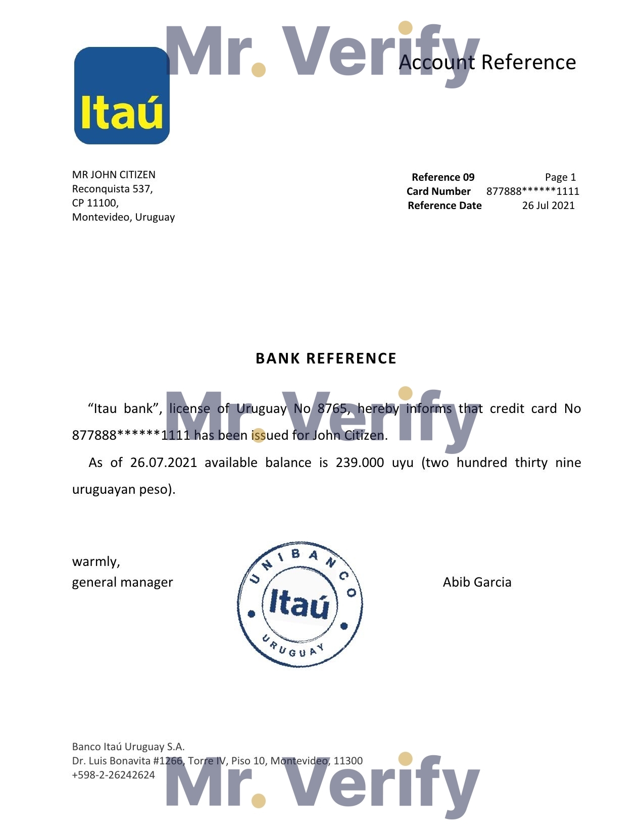 Download Uruguay Itau Bank Reference Letter Templates | Editable Word