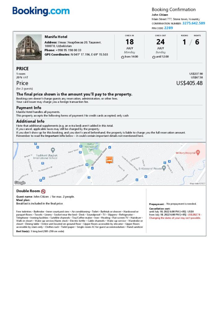 Customizable Uzbekistan Airbnb Reservation Template | Word & PDF Formats