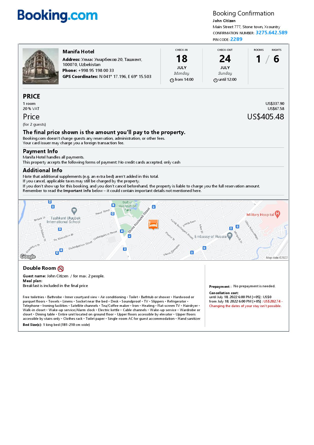 Customizable Uzbekistan Airbnb Reservation Template | Word & PDF Formats