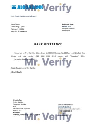 Download Uzbekistan Aloqabank Bank Reference Letter Templates | Editable Word
