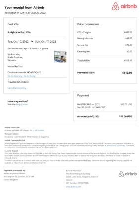 Customizable Vanuatu Airbnb Reservation Template | Word & PDF Formats