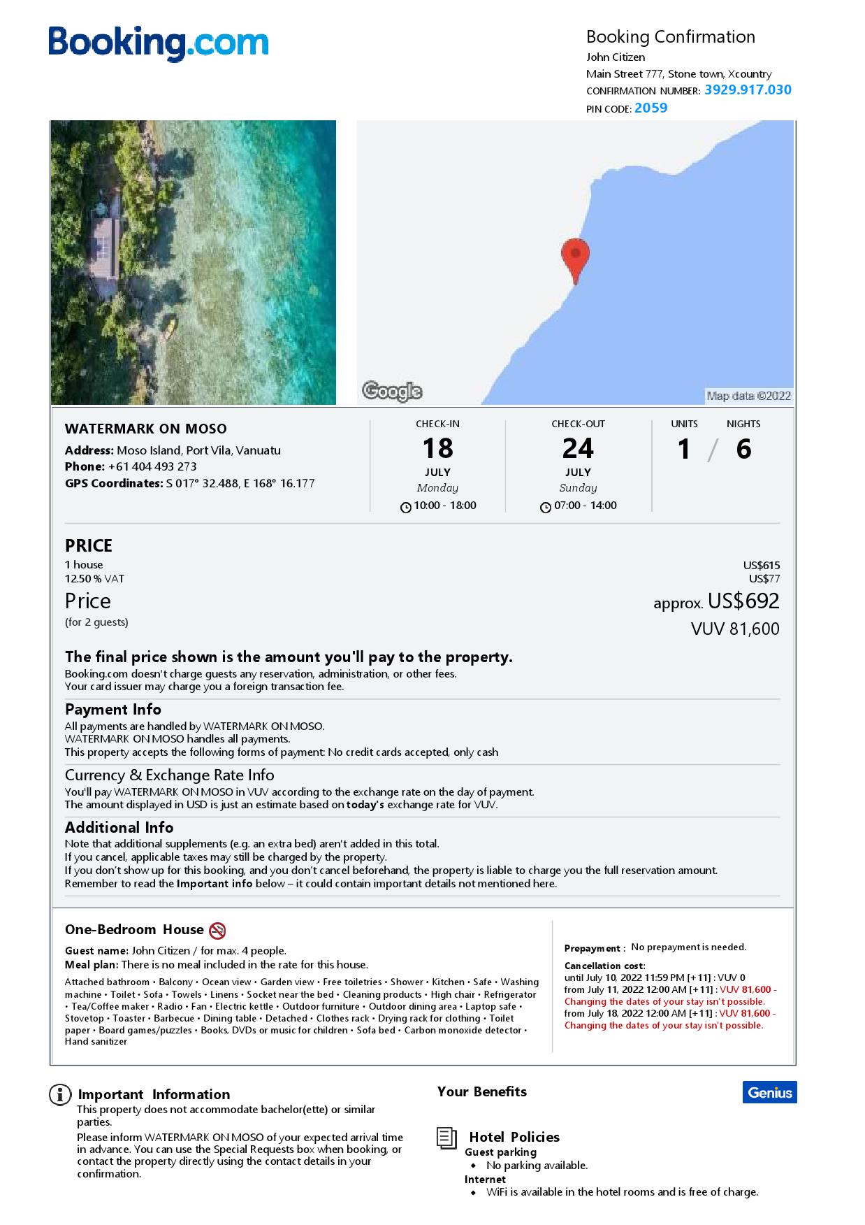 Customizable Vanuatu Airbnb Reservation Template | Word & PDF Formats