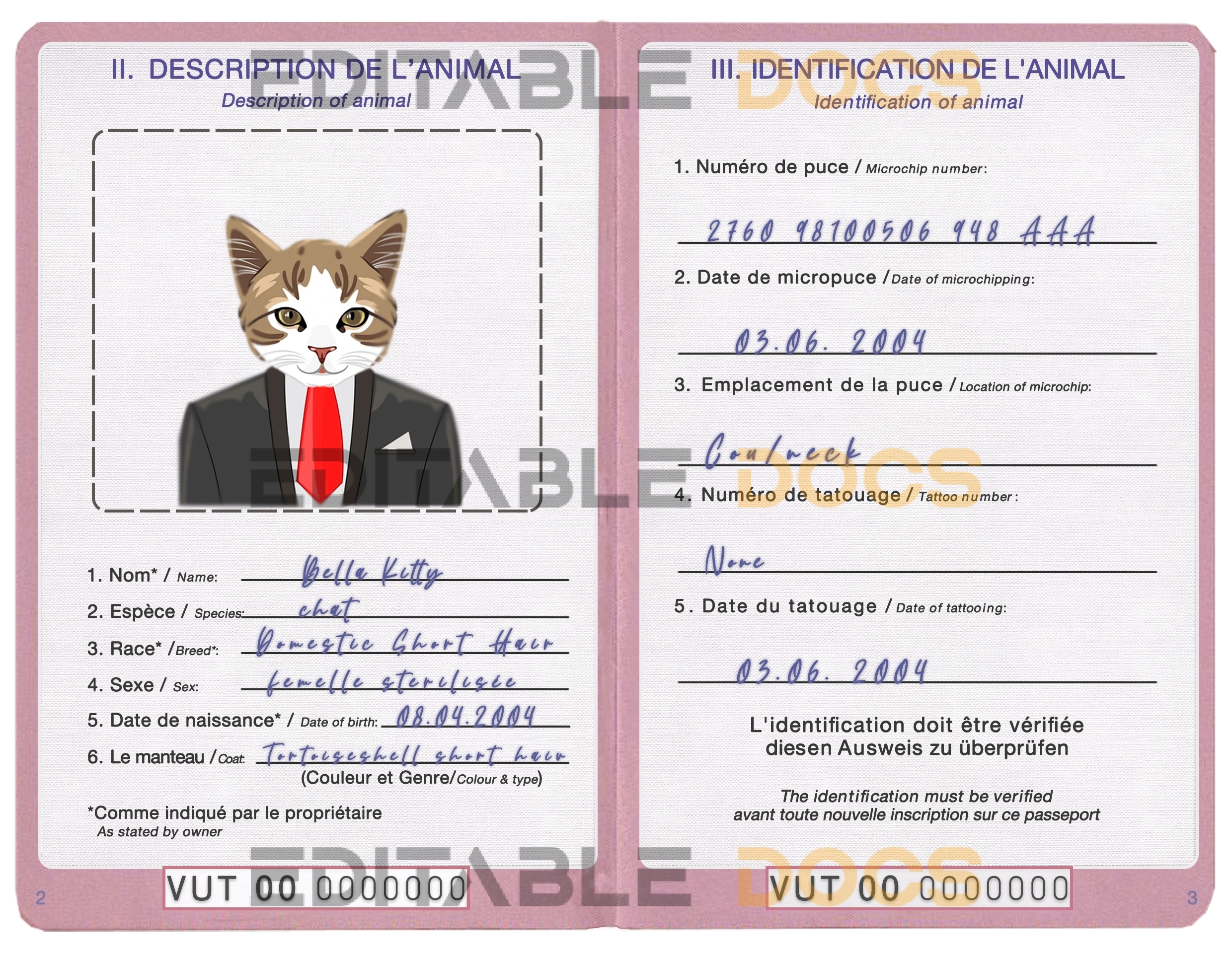 Vanuatu cat Fake PSD Passport | Instant Download
