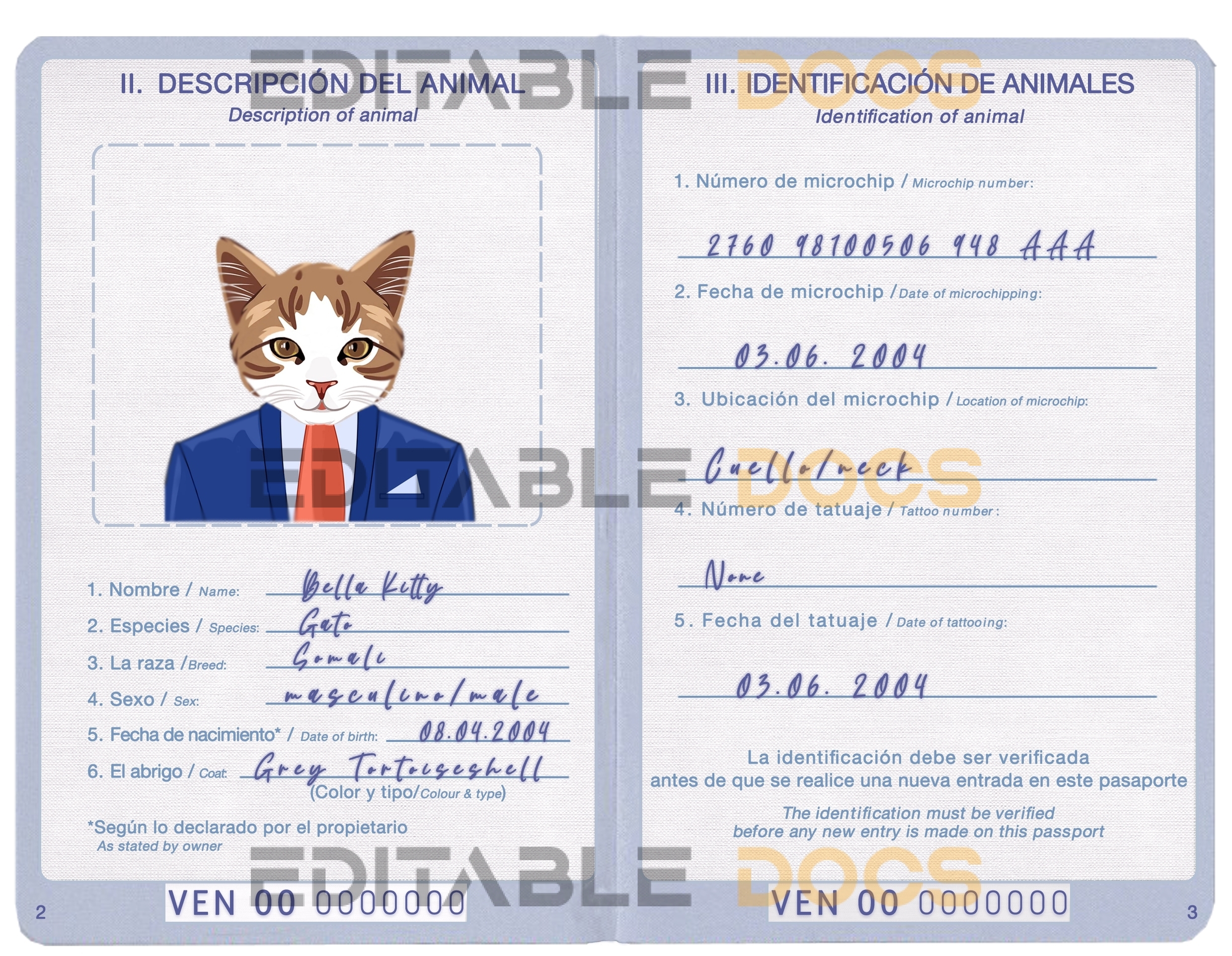 Venezuela cat Fake PSD Passport | Instant Download