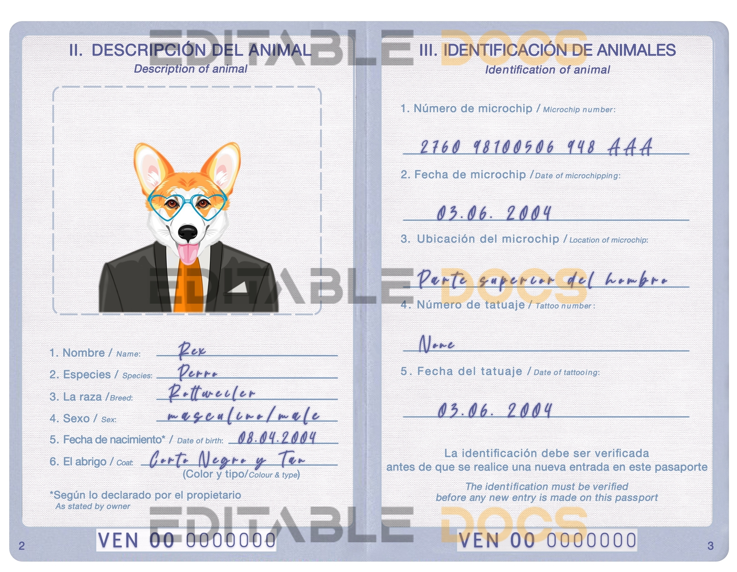 Venezuela dog Fake PSD Passport | Instant Download