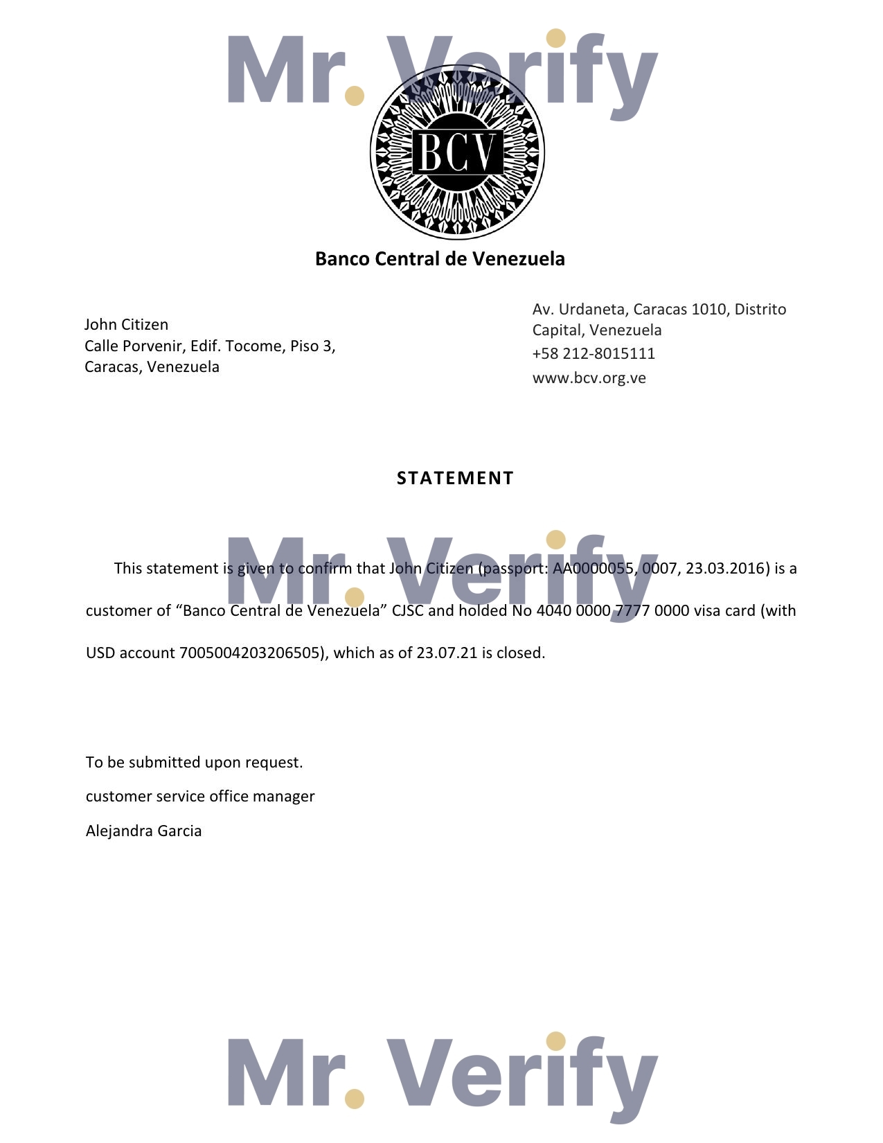 Download Venezuela Banco Central de Venezuela Bank Reference Letter Templates | Editable Word