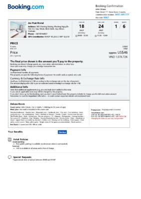 Customizable Vietnam Airbnb Reservation Template | Word & PDF Formats