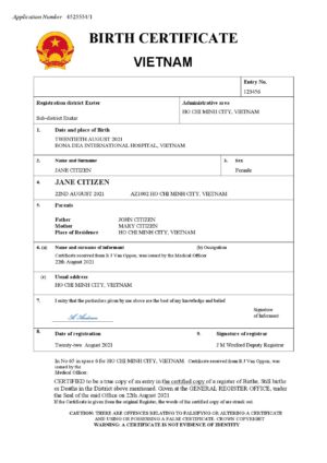 Vietnam birth certificate Word and PDF template, completely editable