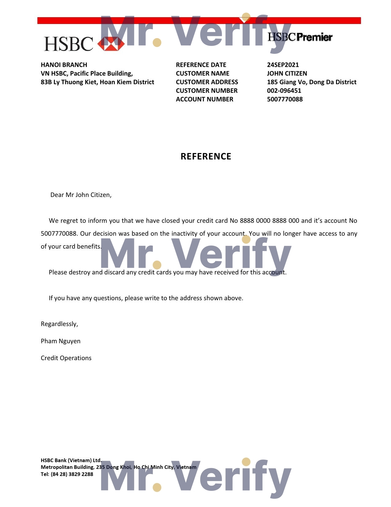 Download Vietnam HSBC Bank Reference Letter Templates | Editable Word