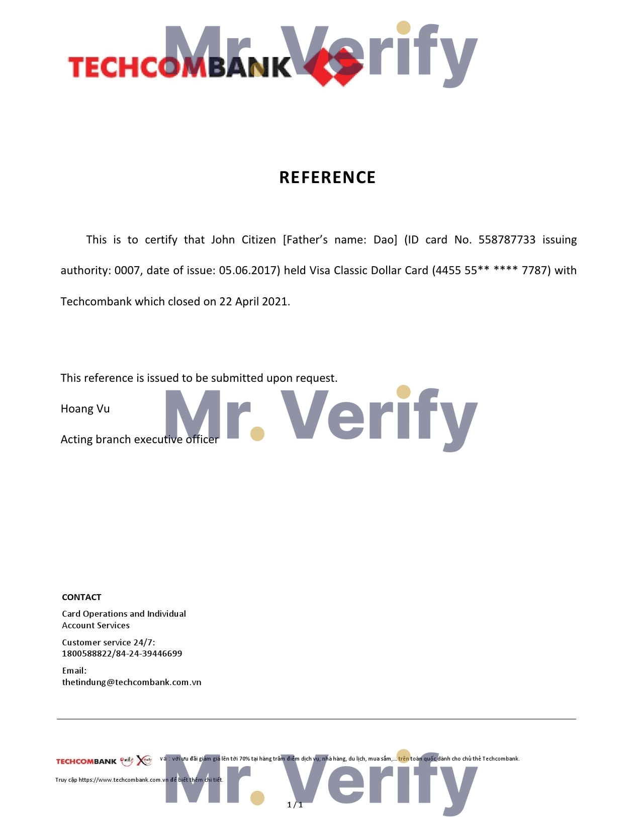 Download Vietnam Techcombank Bank Reference Letter Templates | Editable Word
