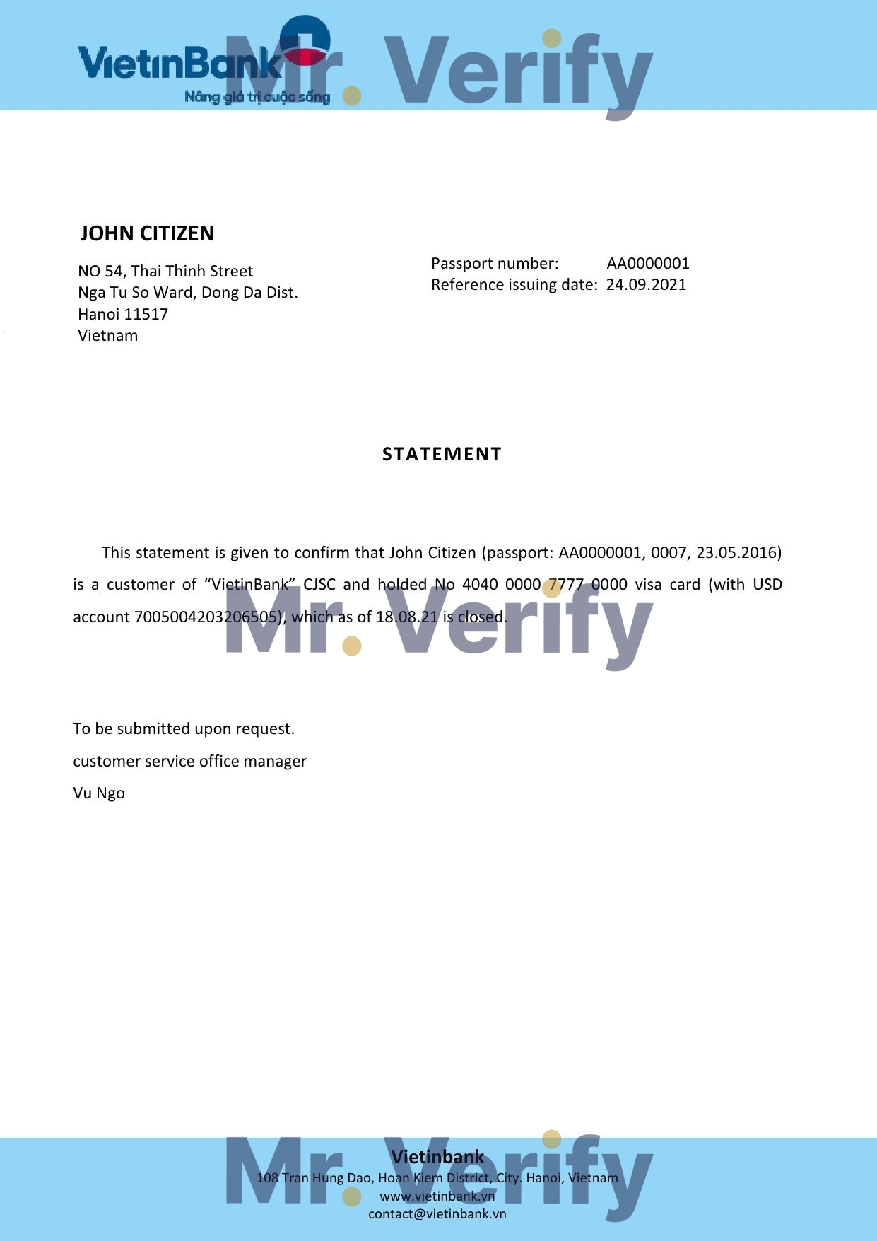 Download Vietnam Vietinbank Bank Reference Letter Templates | Editable Word