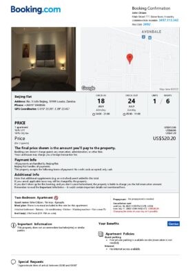 Editable Zambia Hotel Booking Form Template | Fillable PDF