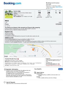 Editable Zimbabwe Hotel Booking Form Template | Fillable PDF