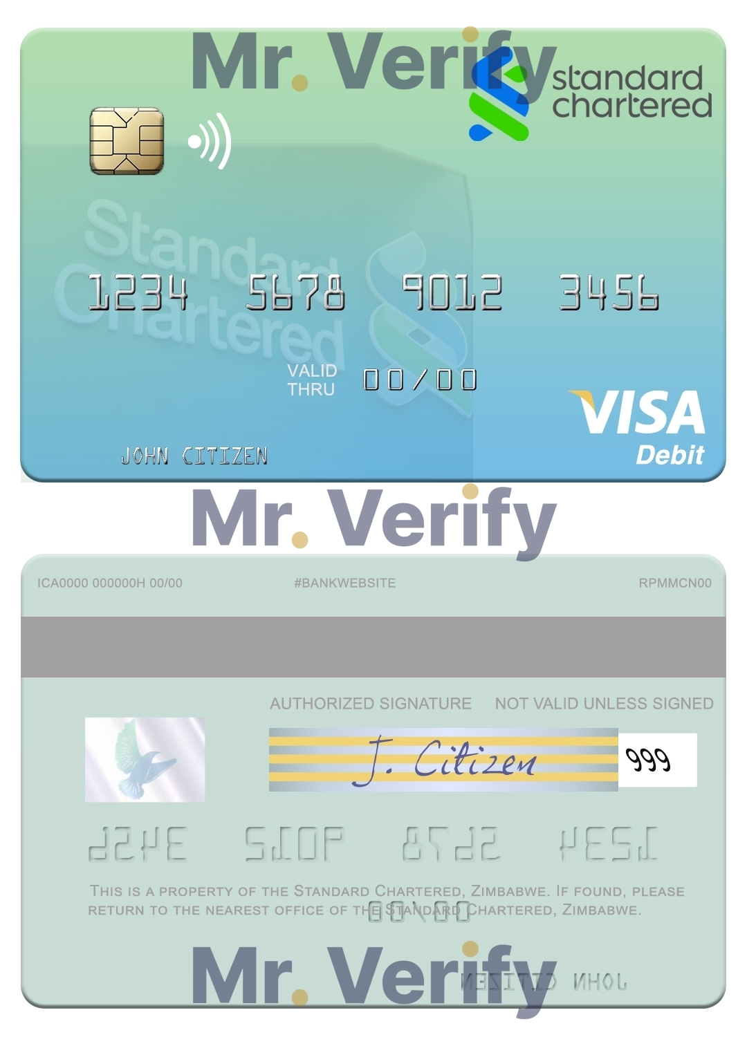 Editable Zimbabwe Standard Chartered visa debit credit card Templates in PSD Format
