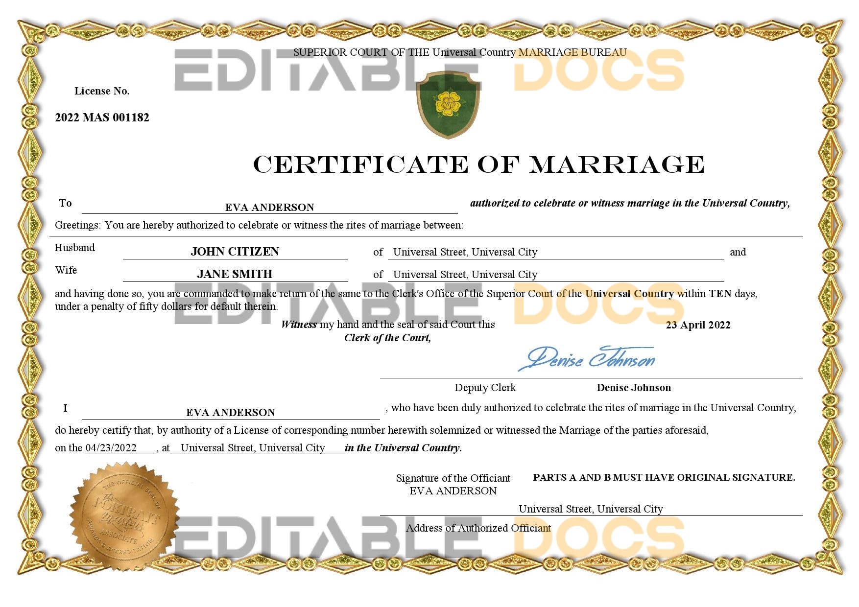 shadow universal Marriage Certificate | Editable PDF Templates