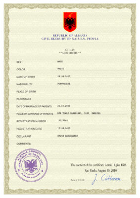 Authentic Albania Birth Certificate Template | Customize and Download Online