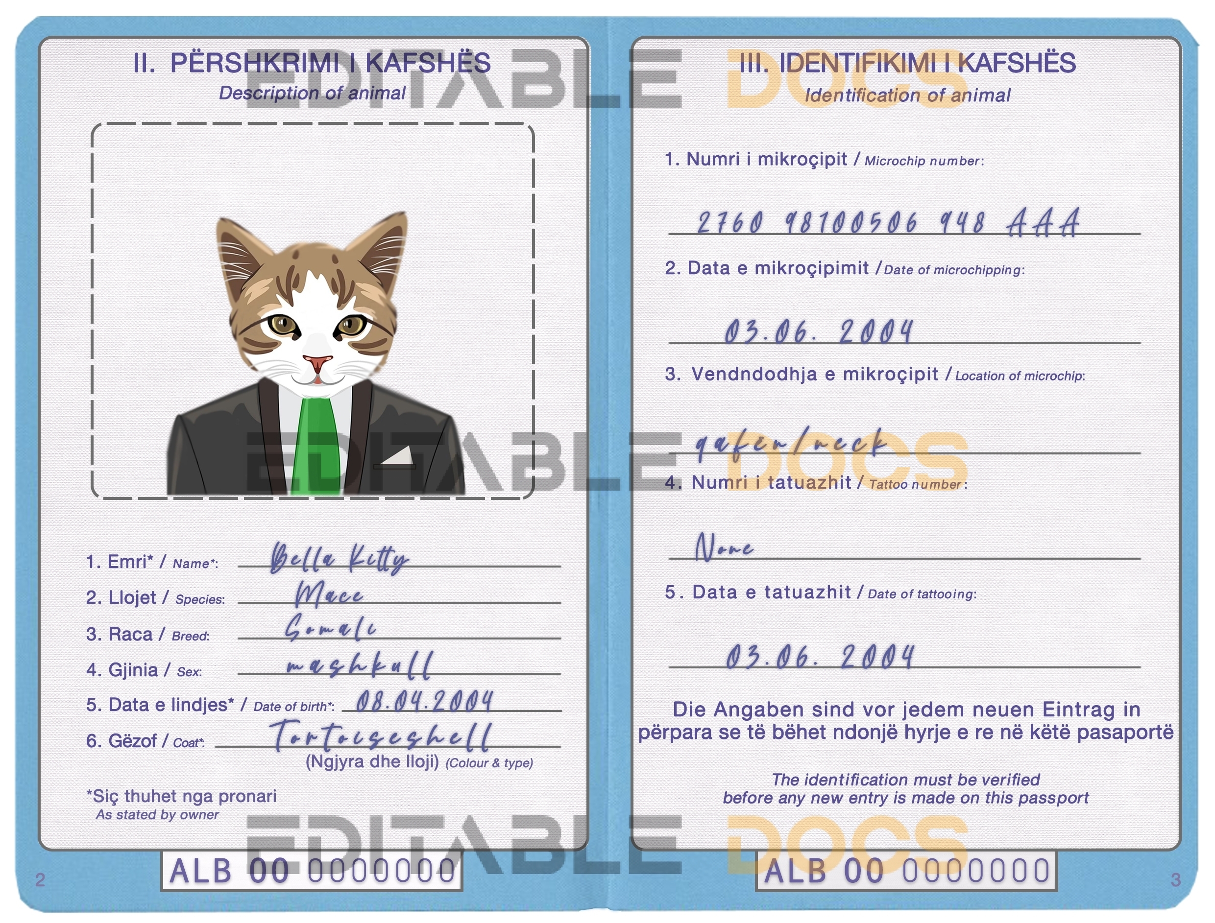 Albania cat Fake PSD Passport | Instant Download
