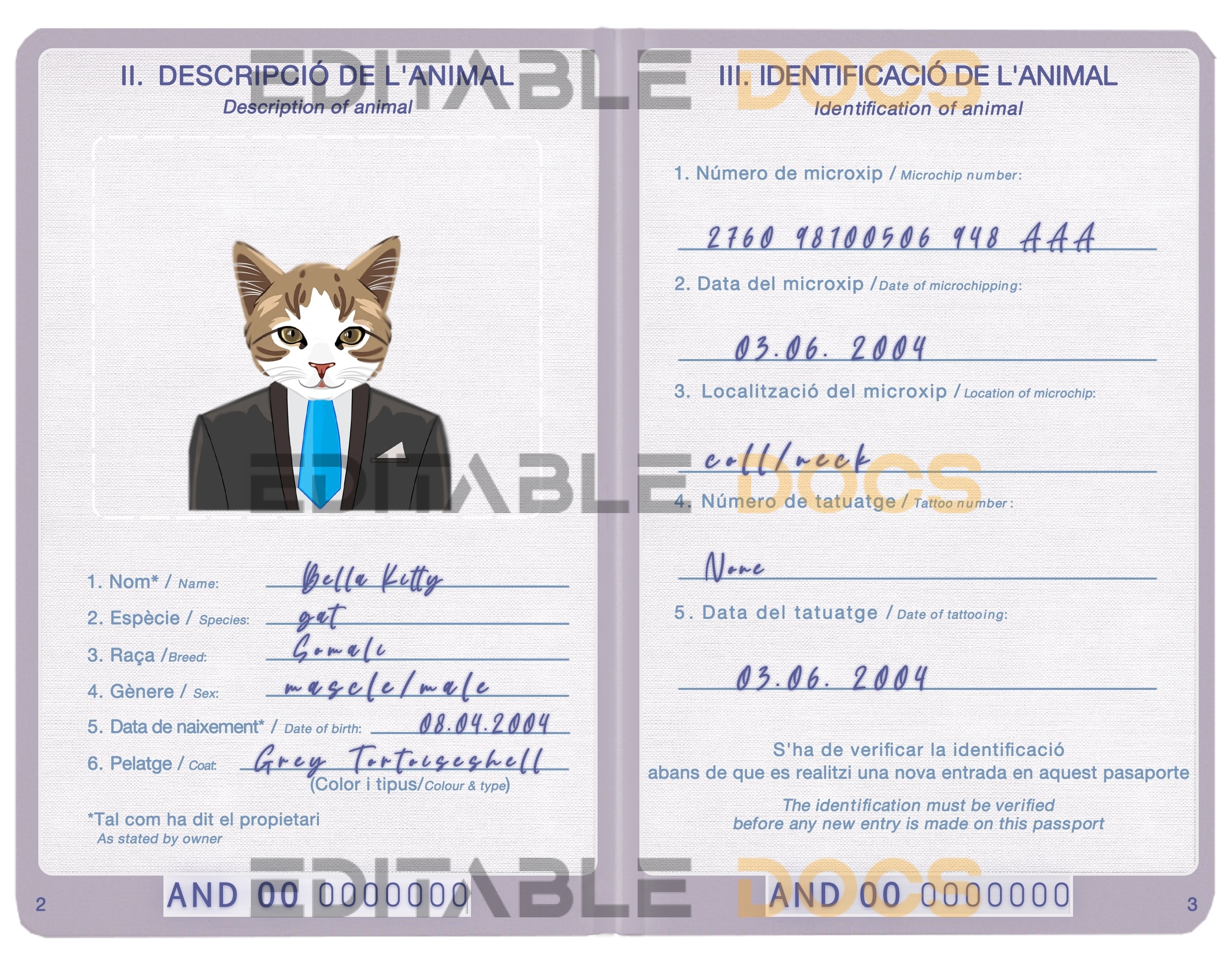 Andorra cat Fake PSD Passport | Instant Download