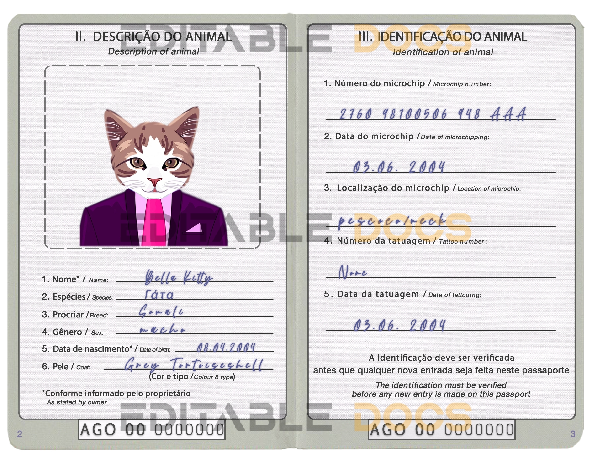 Angola cat Fake PSD Passport | Instant Download