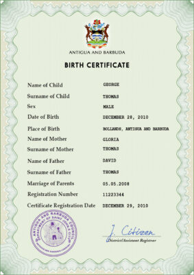Authentic Antigua and Barbuda Birth Certificate Template | Customize and Download Online