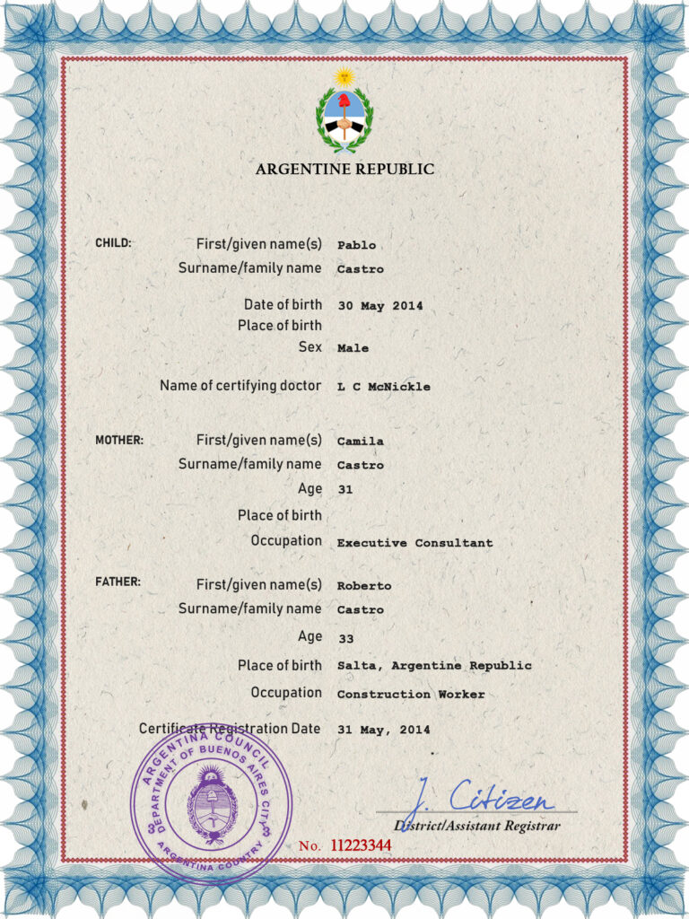 Antigua and Barbuda birth certificate PSD template, completely editable