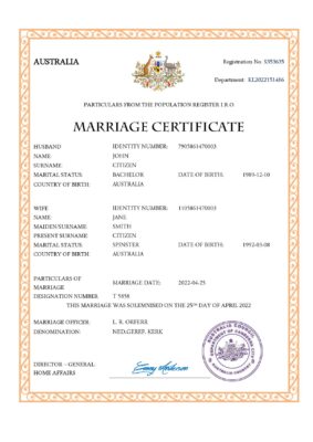 Australia Marriage Certificate | Editable PDF Templates
