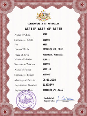 Australia vital record birth certificate PSD template