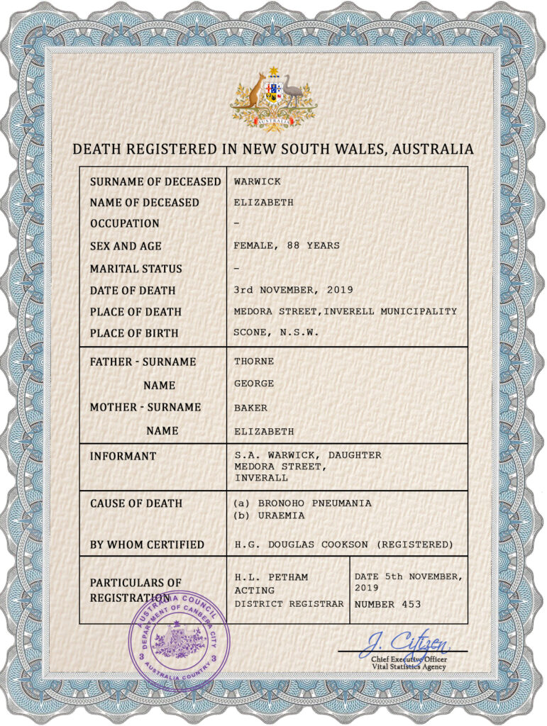 Australia vital record death certificate PSD template, fully editable