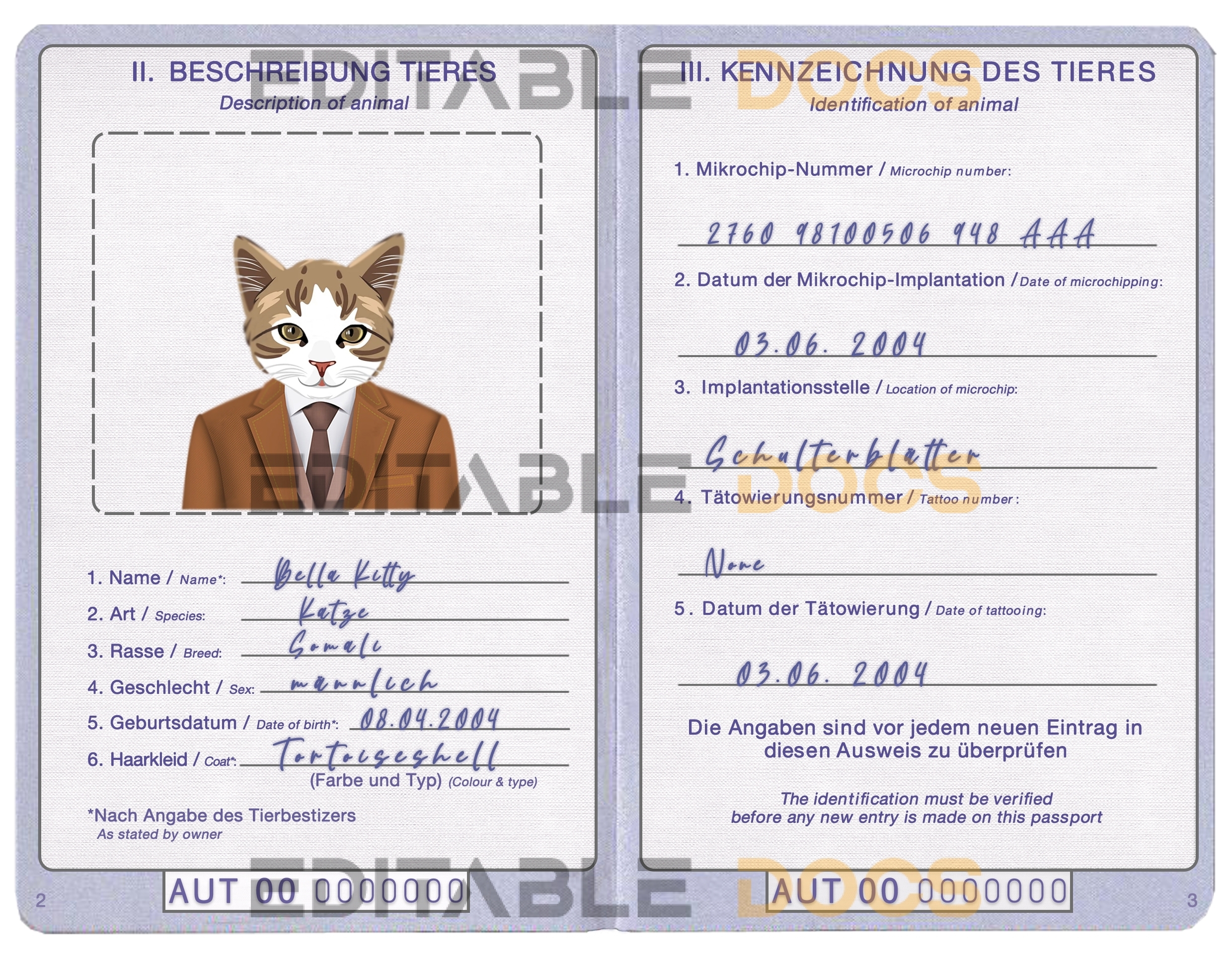 Austria cat Fake PSD Passport | Instant Download