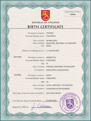 Finland vital record birth certificate PSD template