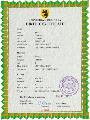 Authentic bold universsio universal Birth Certificate PSD Template
