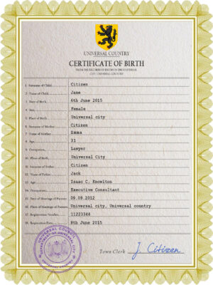 Authentic praise universal Birth Certificate PSD Template