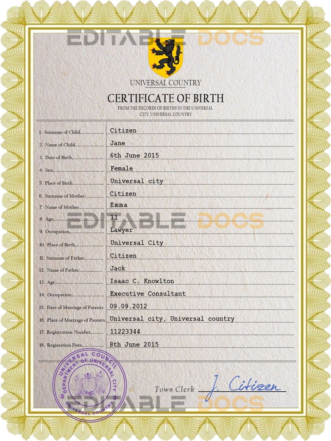 Authentic praise universal Birth Certificate PSD Template | Customize and Download Online