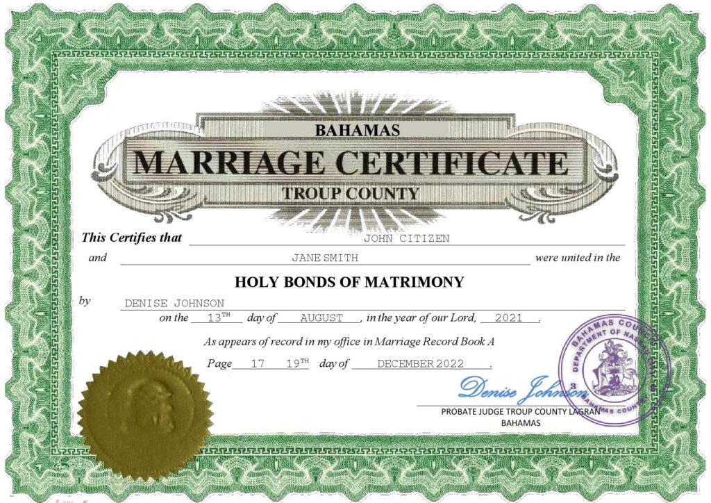 Bahamas Marriage Certificate | Editable PDF Templates